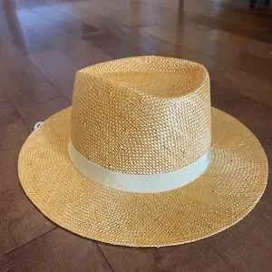 Eugenia Kim Blaine Straw Fedora in Yellow Eugenia Kim M1513 Womens Orange Woven Blaine Fedora Hat One  main image 3